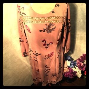 Rose-Colored Long Sleeve Floral Dress